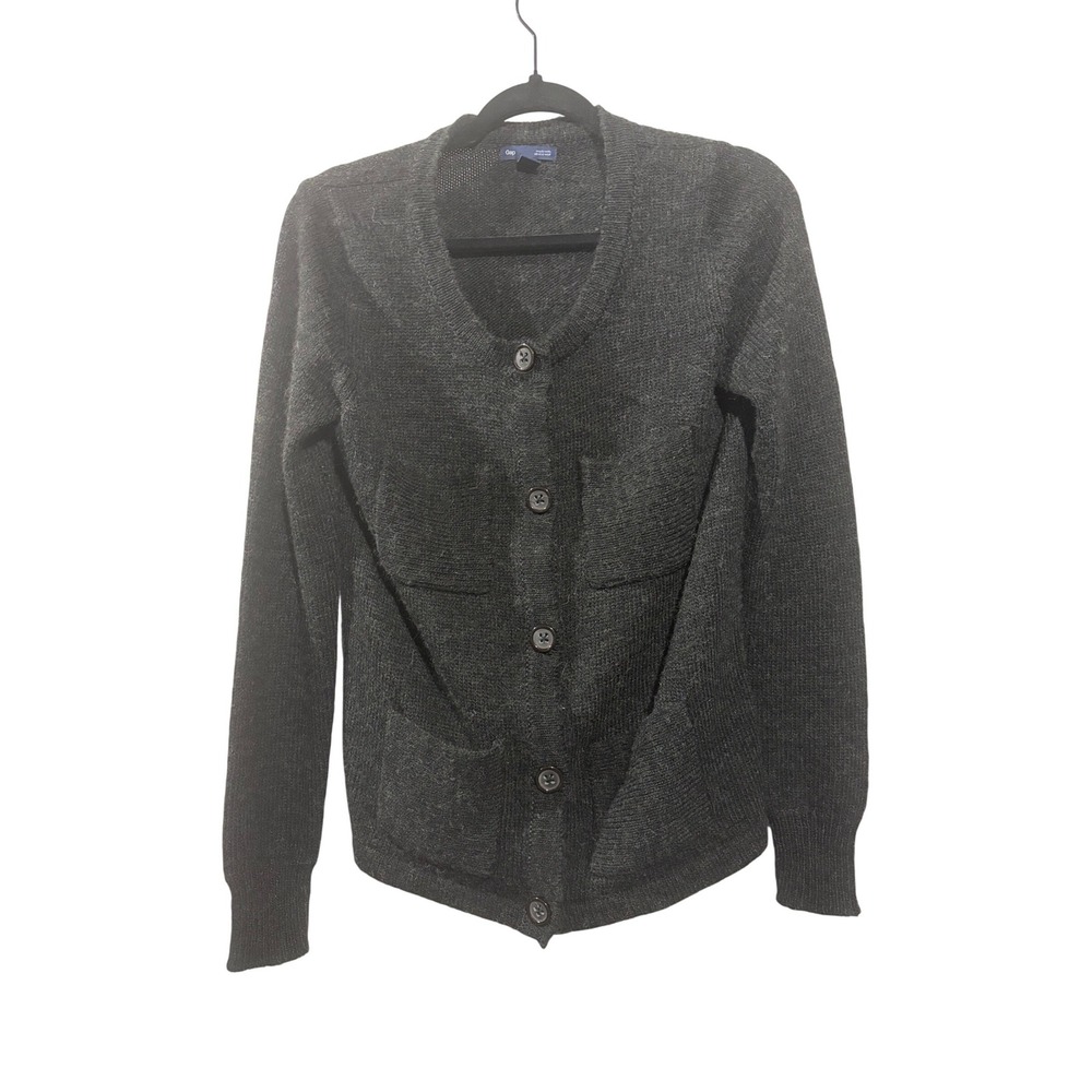 Gap Womens Alpaca Wool Blend Cardigan Charcoal Grey 4 Pocket Button Sweater M